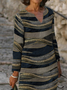 Striped Loosen Casual Cotton Blends Crew Neck Long sleeve Woven Dress