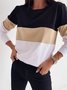 Color Block Casual Round Neck Long Sleeve T-shirt