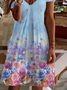 Ombre Floral Printed Romantic Loosen Cotton Blends V Neck Midi Dress