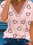 Casual Heart Short Sleeve V  Neck Plus Size Printed Tops T-shirts