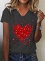 Love Logo V Neck Heart Print Casual Valentine's Day Jersey Loosen Short Sleeve Shirt & Top