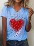Love Logo V Neck Heart Print Casual Valentine's Day Jersey Loosen Short Sleeve Shirt & Top