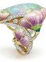 Vintage Crystal Enamel Opal Painted Rhinestone Floral Party Wedding Vacation Ring