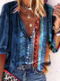 Hippie Colorblock V-Neck Half-Sleeve Casual Shirt