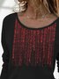 Sequins Long Sleeve Crew Neck Plus Size Casual Tops