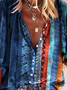 Hippie Colorblock V-Neck Half-Sleeve Casual Shirt