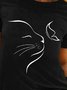 Cat And Butterfly Short Sleeves Crew Neck Casual T-Shirt