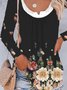Floral Printed Romantic Ruched Loosen Tunic Long Sleeve T-shirt