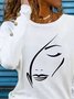Abstract Face Printed Long Sleeves Crew Neck Casual Top