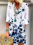 Casual V neck Loosen Floral Three Quarter  Woven Dress