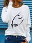 Abstract Face Printed Long Sleeves Crew Neck Casual Top