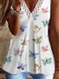 Casual Butterfly Sleeveless V Neck Plus Size Printed Tank Top Vests