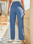 Women's Ripped Elastic Waist High Waist Loose Solid Color Straight Jeans