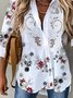 Floral Shirt Collar Lace Long Sleeve Casual Tops