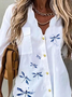 Dragonfly V Neck Long Sleeve Casual Blouse