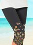 Floral Butterfly Cropped Elastic Waist Leggings