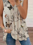 Butterfly Floral Printed Casual Loosen V Neck Knit Tank