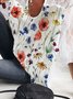 Floral Casual Lace U-Neck Three Quarter Loosen Long sleeve Top