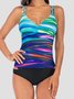Women's Abstract Print Slim Fit Covering Belly Slim Briefs Tankini Swimsuit Plus Size