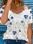 Casual Floral Short Sleeve V Neck Printed Top T-shirt