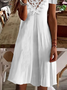 Solid Casual Loosen Lace V Neck Midi Short Sleeve Woven Dress