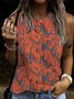 Vacation Leaves Tropical Printed Casual Loosen Round Neck Knit Tank