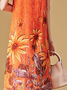 Casual Floral Printed Short Sleeves Midi Weaving Dress