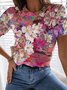 Vacation Floral Printed Casual Loosen Crew Neck Plus Size Short Sleeve T-Shirt