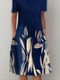 Leaves Crew Neck Casual Short Sleeve Woven Dress