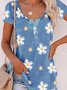 Floral Crew Neck Buttoned Short Sleeve T-Shirt