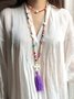 Boho Turquoise Cross Wood Bead Sweater Chain Necklace