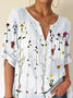 Pockets Casual Floral V Neck Blouse