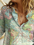 Women Casual Map Printed Collar Long Sleeve Blouses