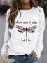 Women Casual Crew Neck Dragonfly Print Long Sleeve Sweatshirts