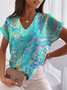 Chiffon Plus size V Neck Abstract Printed Casual Short Sleeve T-Shirt