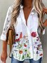 Lace Long Sleeves Floral Printed Pockets Plus Size Casual Shirt Tops