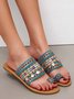 Woven Ethnic Pattern Sequined Thong Boho Slippers