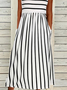 Striped Casual Crew Neck H-Line Sleeveless T-shirt Maxi Dress