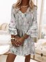 Flare Sleeve Casual Floral V Neck Short Sleeve Woven Dress