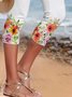 Casual Floral Elastic Waist Skinny Cropped Leggings