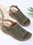 Ethnic Pattern Punched Hollow Velcro Vintage Hook And Loop Comfortable Wedge Sandals For Women