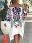 Women Casual Paisley Autumn Polyester Midi Long sleeve Loose Straight H-Line Dresses
