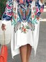 Women Casual Paisley Autumn Polyester Midi Long sleeve Loose Straight H-Line Dresses