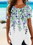 Casual Floral Buttoned Short Sleeve Loosen T-Shirt