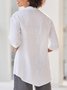 Casual Cotton Buttoned Pockets Plain Three Quarter Loose Tops
