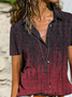 Ombre Tribal Printed Shirt Collar Casual Loosen Casual Short Sleeve Blouse