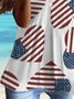America Flag Heart Short Sleeve Buttoned U Neck Plus Size Casual Independence Day T-Shirt