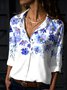 Floral Casual Buttoned Shirt Collar Long Sleeve Loosen Blouse