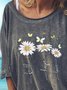 Daisy Half Sleeves Crew Neck Plus Size Casual T-Shirt