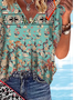 Vacation Tribal Floral Casual Loosen V Neck Tops